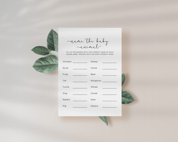 Instant Download Editable Name the Baby Animal Baby Shower Game Printable Cute Baby Shower 402 Il_570xn