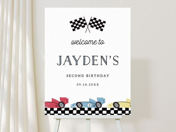 Racing Car Modern Birthday Welcome Sign Birthday Infographic Birthday Decor Download Corjl Template 438 Il_570xn