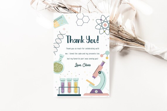Editable Science Thank You Card Birthday Thank You Note - Etsy