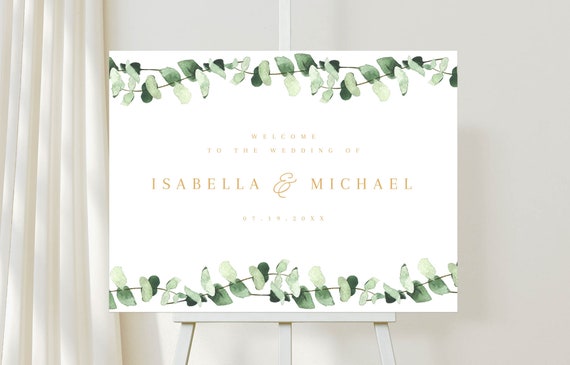 Editable Greenery Welcome Sign Modern Wedding Sign Bridal Shower Sign 
