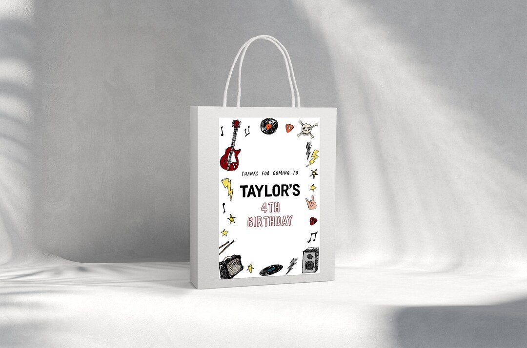 Editable Rock Star Goodie Bag Label Guitar Pop Gift Bag Thank You Label
