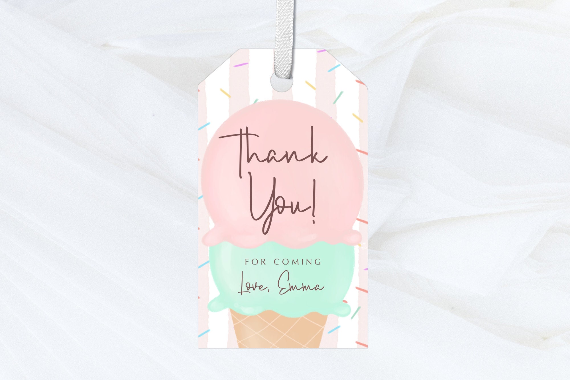 Editable Ice Cream Birthday Thank You Tag Gift Tag Pastel - Etsy