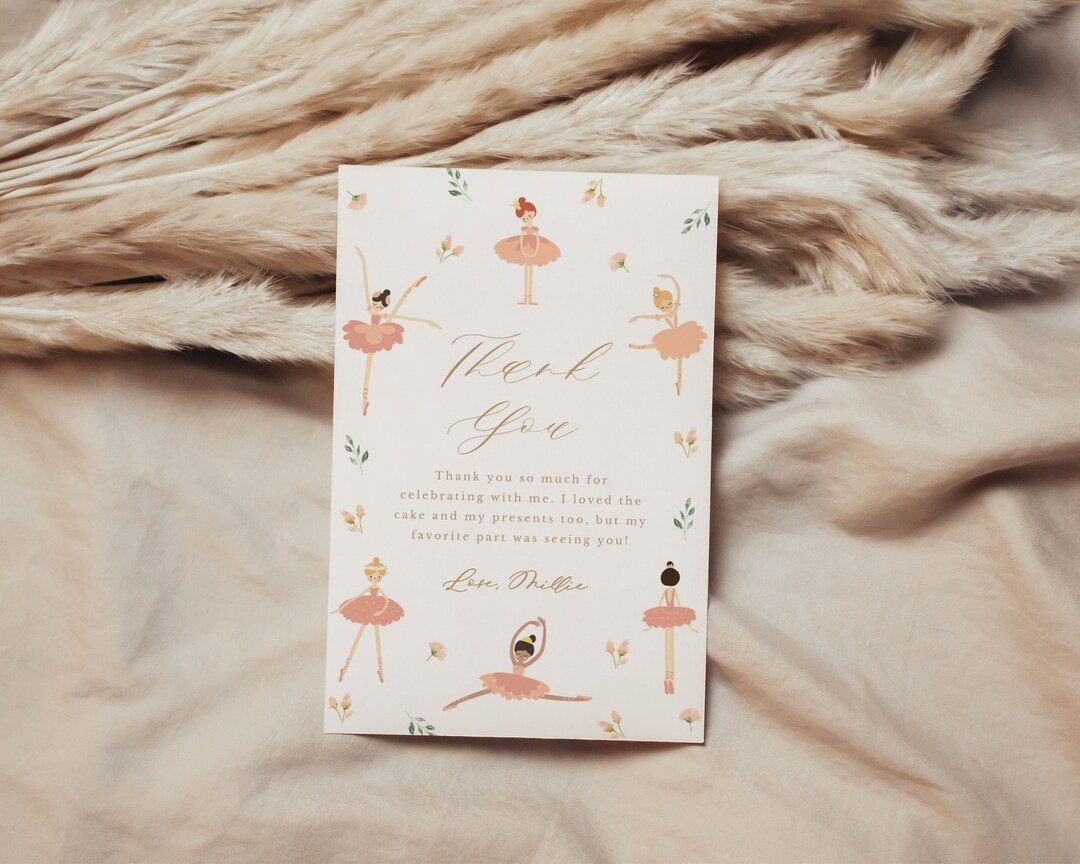 Editable Ballerina Thank You Card Birthday Thank You Note Birthday ...