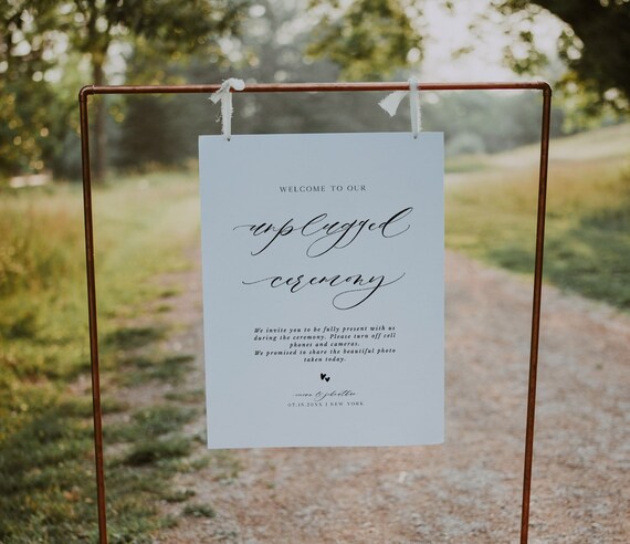 Modern Minimalist Unplugged Ceremony Sign Wedding Sign Table Sign Poster No Phone No Camera Corjl Template 560 Il_570xn
