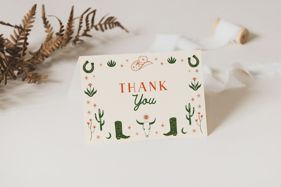 Editable Western First Rodeo Thank You Note Card Cowboy Cowgirl ...