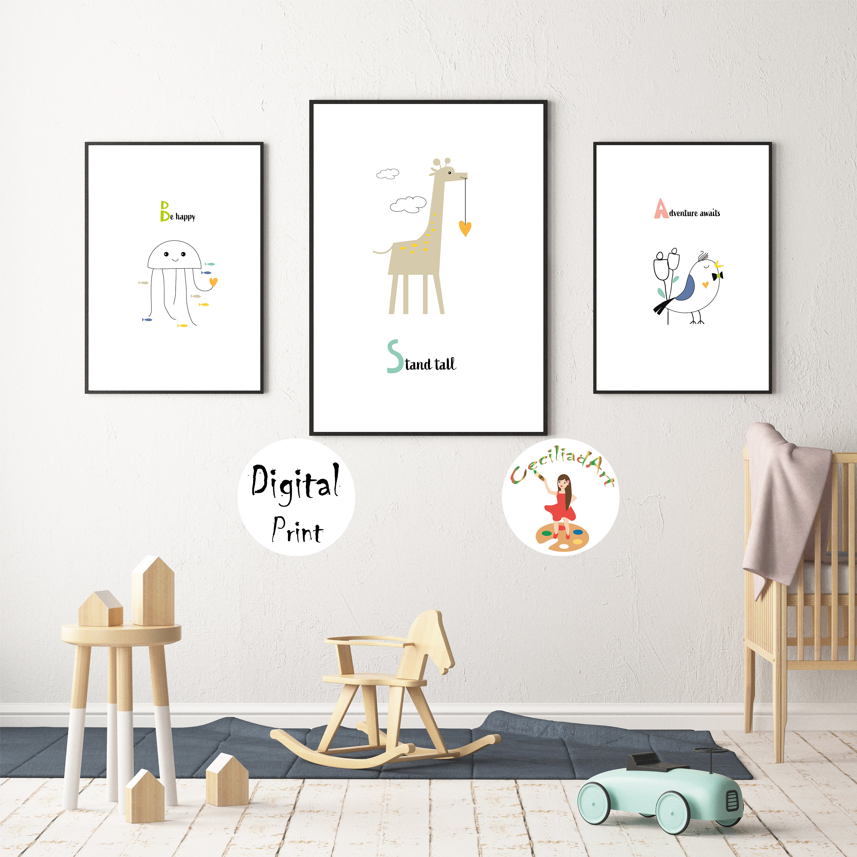 Digital Prints. Set of 3 Nursery Prints 22 Sizes. Nursery Etsy UK