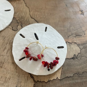 Custom Stacked Gemstone 25mm Brass Hoop Earrings