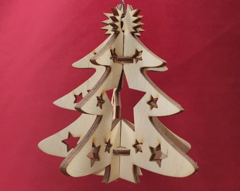 Christmas Tree Ornament #7 - Vector Drawing (Size 90x90x90 mm) - ai, cdr,dwg,dxf,pdf - 3mm Plywood