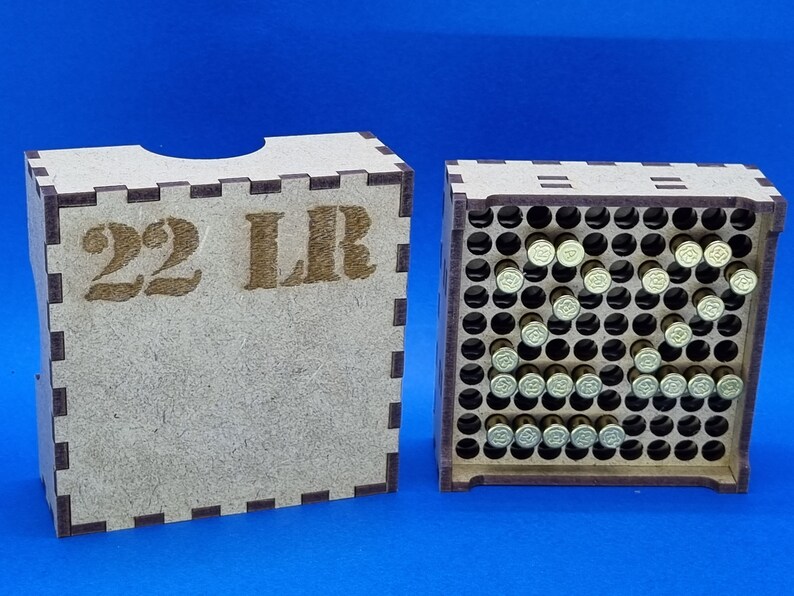 22 LR Ammo 100 Ammunition Box Crate Laser Cut File for 22 LR Long Rifle