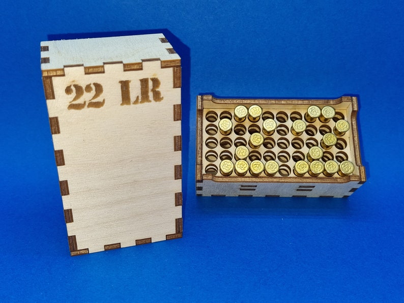 22 LR Ammo Ammunition Box Crate Laser Cut File for 22 LR Long Rifle
