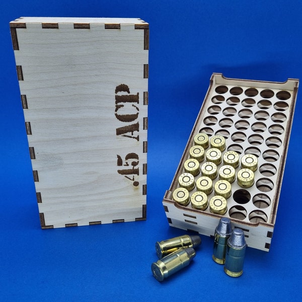 45 ACP Ammo Ammunition Box Crate - Laser cut file - For 45 ACP Bullets