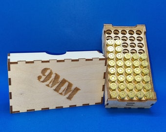 9mm Ammo Ammunition Box Crate - Laser cut file - For 9mm Bullets