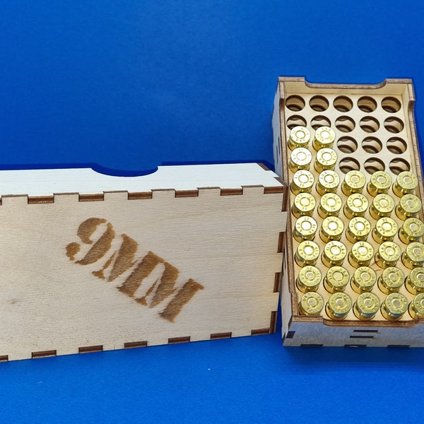 9mm Ammo Ammunition Box Crate - Laser cut file - For 9mm Bullets