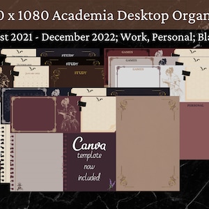 Dark Academia Theme Desktop Wallpapers - Digital Download, Labeled, Dateless, + Canva Template Link