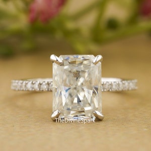 Colorless Moissanite Diamond Basket Set Accented Radiant Cut 3.20CT Promise Ring Wedding Ring Engagement Ring 10KT White Gold Ring