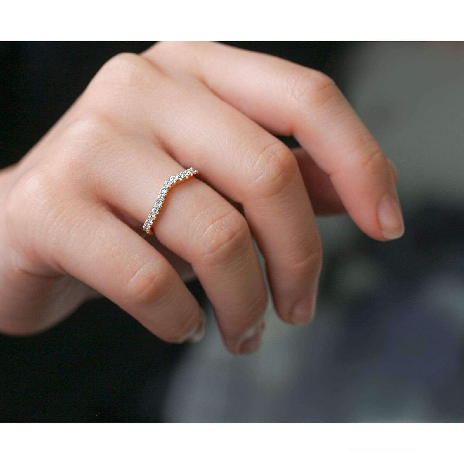 Curved Wedding Band Diamond Wedding Band Round Cut Etsy