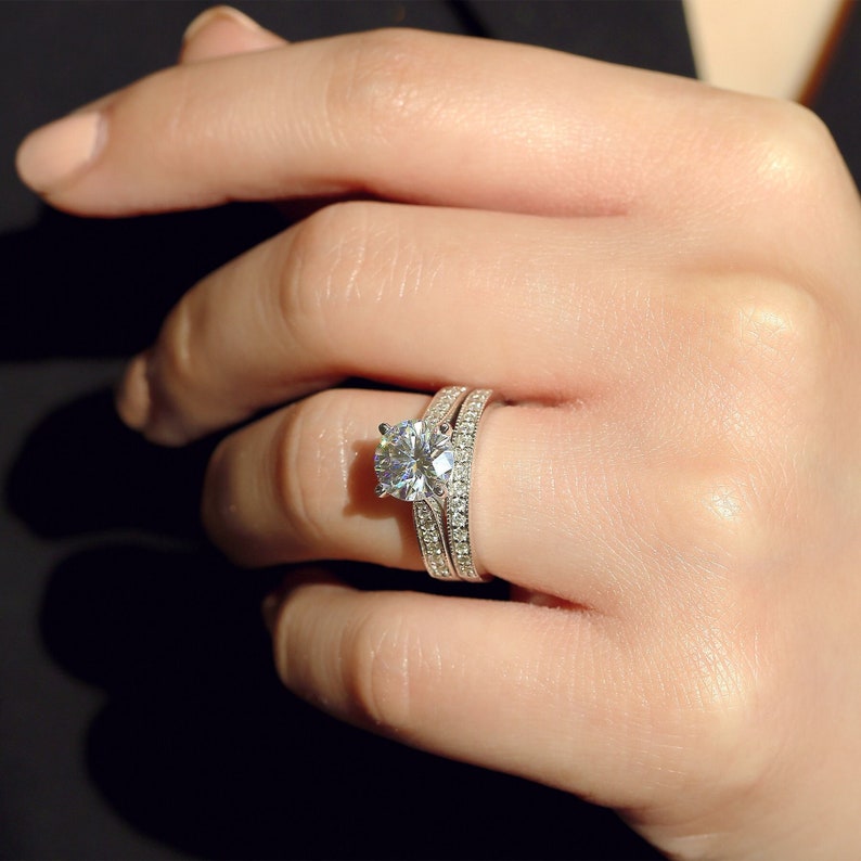 Engagement Wedding Ring Bridal Set 2.13 Ct Round Diamond Solid In 14K White Gold 