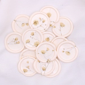 Sellos de cera para el aliento del bebé con sello de cera floral seco y coloreado, sello de cera autoadhesivo, sello de cera dorada, novia diy, sello para invitaciones