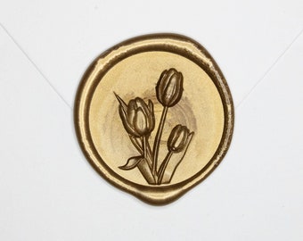 Tulip Bouquet Wax Seals, Self Adhesive Wax Seal, Gold Wax Seal, DIY Bride, Seal for Invitations, Wedding