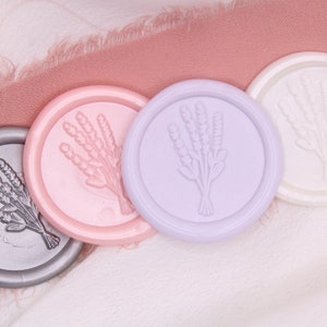 Sellos de cera con forma de ramitas de lavanda, sello de cera minimalista, sello de cera autoadhesivo, sello de cera dorado, sello de novia DIY, sello para invitaciones, boda