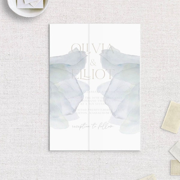 Blue Water Color Vellum Wrap, 5x7 Vellum Wedding Invitation, Vellum Jacket for Invites, Clear Translucent Wrap for DIY Invitations