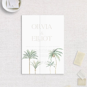 Palm Tree Vellum Wrap, 5x7 Vellum Wedding Invitation, Vellum Jacket for Invites, Clear Translucent Wrap for DIY Invitations