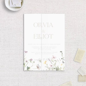 Wildflower Vellum Wrap, 5x7 Vellum Wedding Invitation, Vellum Jacket for Invites, Clear Translucent Wrap for DIY Invitations, Boho Wedding