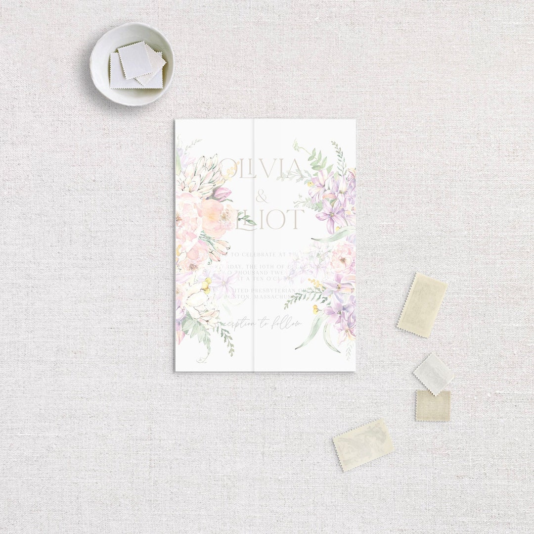 Pastel Flower Vellum Wrap 5x7 Vellum Wedding Invitation Etsy