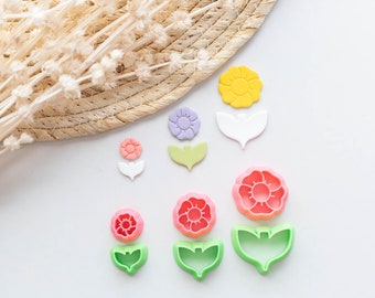 Polymer Clay Cutter, Flower and Stem Cutters, 3D Printed Clay Cutter, Embossing Clay Cutter, Clay Cutter: Flower and Stem 3 Sizes