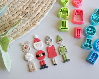 Polymer Clay Cutter, Christmas Clay Cutters, Buildable Christmas Characters Clay Cutters: Santa, Mrs. Claus, Rudolph, Santa's Elf, Reindeer