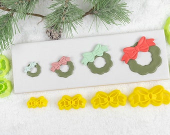 Wreath and Bow Polymer Clay Cutter Set, Christmas Clay Cutters, Winter Clay Cutters, Wreath and Bow Set for earring making, clay tools