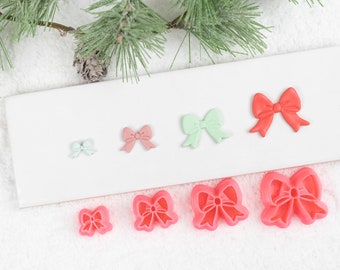 Polymer Clay Cutter, Christmas Clay Cutters,  Winter Clay Cutters, Embossing Clay Cutter,  Christmas Bow Clay Cutter (Pink) 4 Sizes