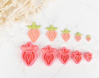 Valentines Polymer Clay Cutter, Cut Strawberry Clay Cutters, 3D Printed Clay Cutter, Emboss Clay Cutter: Detailed Strawberry Cutters 5 sizes