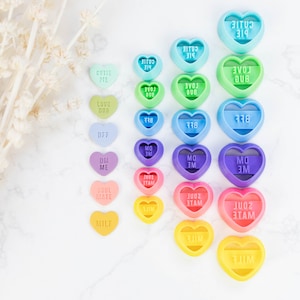 0.75 in, 1 in Hard Pass Conversation Heart Clay Cutter – Rays of Clay Co