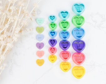 Valentines Polymer Clay Cutter, Conversation Heart Clay Cutters, Candy Hearts, Emboss Clay Cutter: 2022 Conversation Heart Cutter 6 Phrases