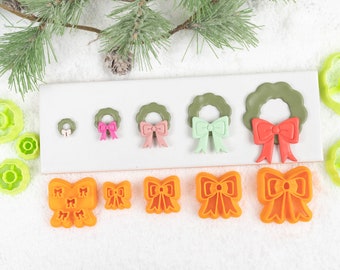 Wreath and Bow Polymer Clay Cutter Set, Christmas Clay Cutters, Winter Clay Cutters, Wreath and Bow Set for earring making, clay tools