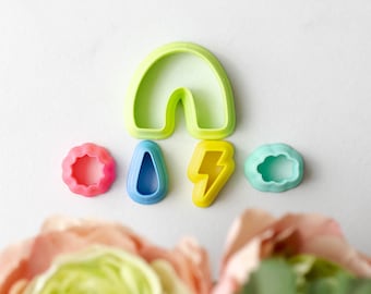 Polymer Clay Cutter, 5 Piece Rainbow Weather Shapes Clay Cutters, 3D Printed Clay Cutter, Embossing Clay Cutter, Weather Dangle Set