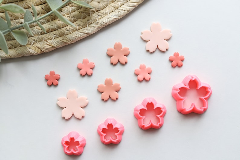 Polymer Clay Cutter, Cherry Blossom Clay Cutters, 3D Printed Clay Cutter, Embossing Clay Cutter, Clay Cutter: DIY flower Set 4 Sizes image 2