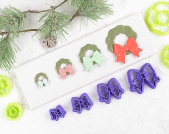 Wreath and Bow Polymer Clay Cutter Set, Christmas Clay Cutters, Winter Clay Cutters, Wreath and Bow Set for earring making, clay tools