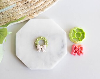 Wreath and Bow Polymer Clay Cutter Set, Christmas Clay Cutters, Winter Clay Cutters, Wreath and Bow Set for earring making, clay tools