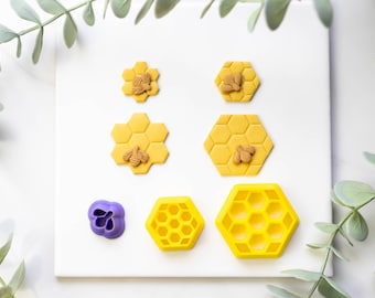 Polymer Clay Cutter, Honeycomb Clay Cutters and Bee, 3D Printed Clay Cutter, Embossing Clay Cutter, Clay Cutter: Honeycomb and Bee Cutters