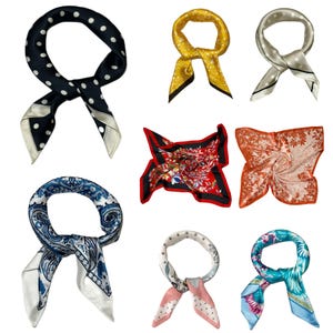 Square Satin silk Scarves Printed Neck Scarf 50s Retro Women Scarf Lightweight Silky Bandana Wrap women's scarves 70 x 70 cm