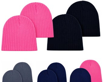 Kids beanie Hats 2 Pack Ribbed Knitted beanie Boys Girls Hat Winter Warm Beanies Children Thermal Hat Winter Hats for Kids Age 4-10