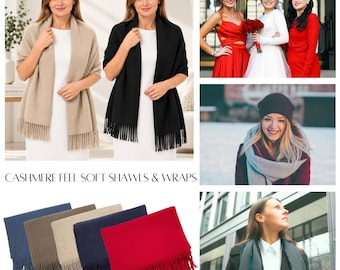 Ladies Scarves Pashmina Shawls and Wraps Large Scarf for Women Bridesmaid Stole Wedding Shawl Plain Warm Thick Winter Scarves 200 x 70 cm