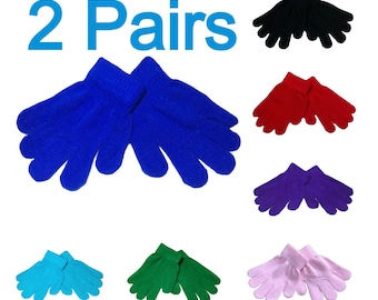 Kids Gloves 2 Pairs Boys Girls Winter Warm Magic Gloves Children's Stretch Unisex School Knitted Gloves Age 3 - 7