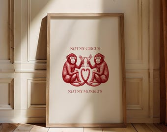 Arte de pared de monos Arte de monos de moda No es mi circo No son mis monos Arte de pared impreso Arte de pared de moda Arte de pared de moda