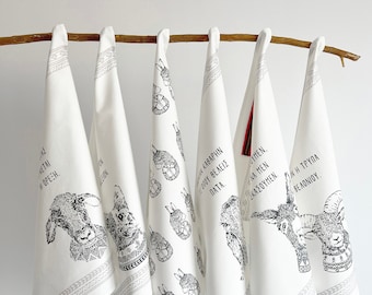 The Cypriot Proverbs project - Printed, handmade tea towel with traditional hand-woven strap