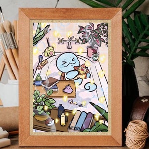 Peut inclure: Une illustration de dessin animé d'une tortue bleue prenant un bain avec un personnage Pokemon rose et jaune. La tortue tient le personnage Pokemon dans ses bras. La scène se déroule dans une salle de bain avec une baignoire, des serviettes et d'autres accessoires de salle de bain.