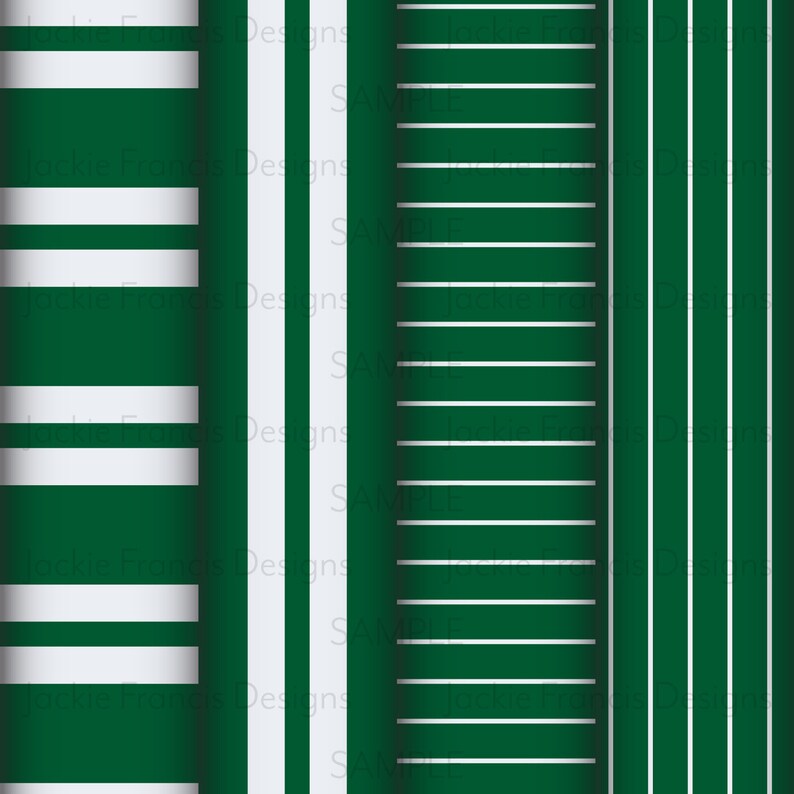 Emerald Green and White Digital Scrapbook Paper Bundle in Stripes and ...