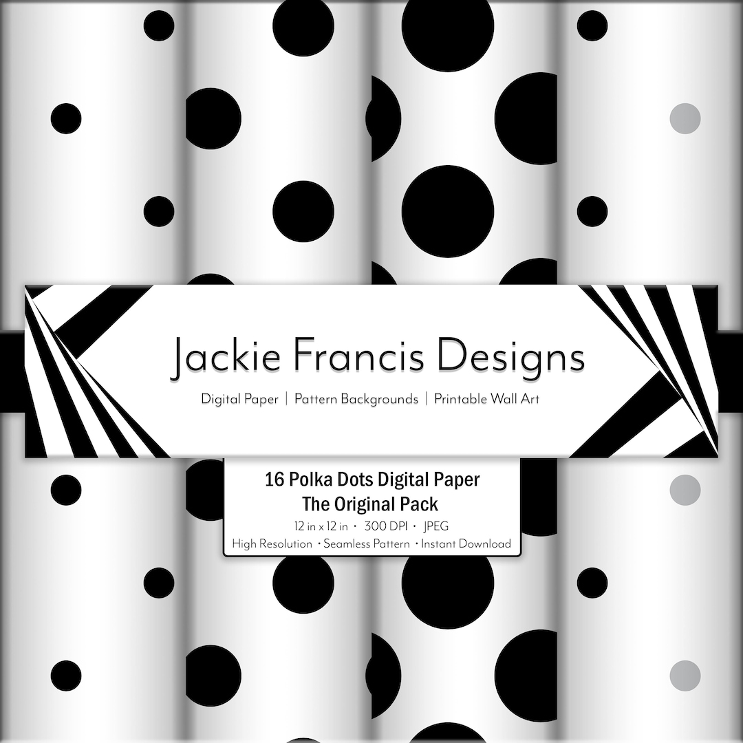 Black and White Polka Dot Digital Papers Polka Dot Patterns Etsy